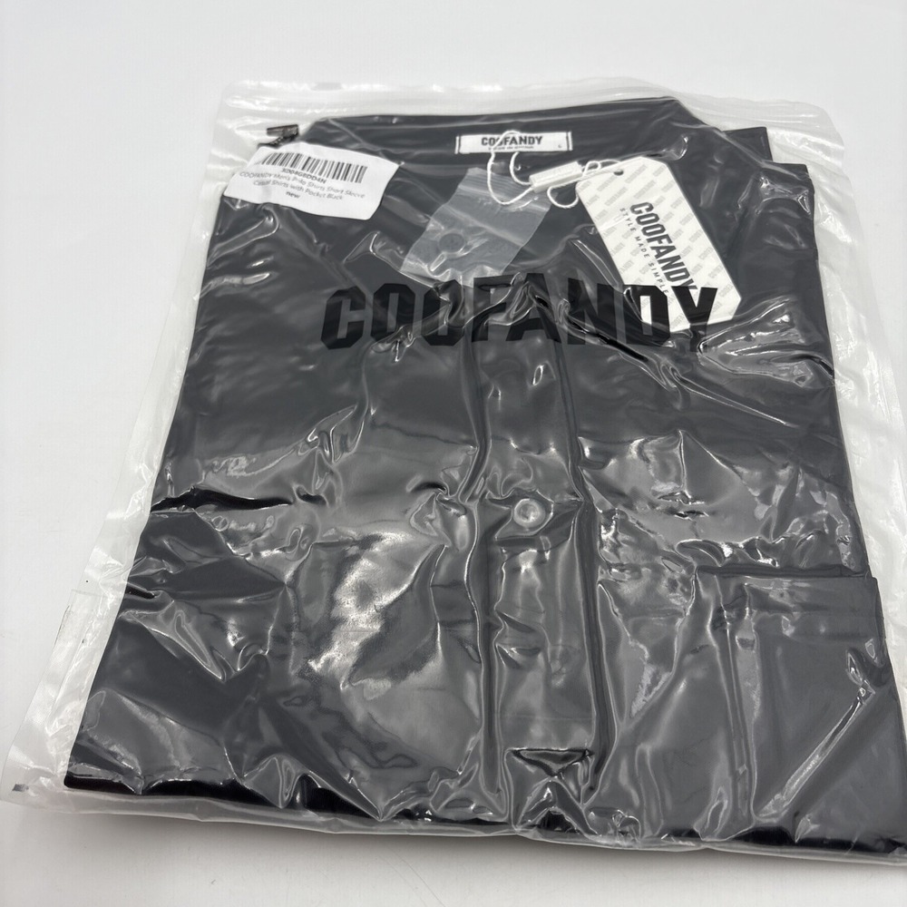 COOFANDY Men’s Polo Shirt Short Sleeve Casual Pocket Black Size Large L New